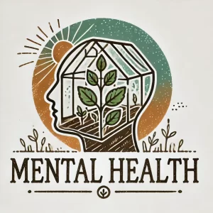 DALL·E 2025 02 06 12.58.28 A hand drawn style logo for a mental health program focused on gardening and greenhouse growing. The design features a greenhouse with small plants gr